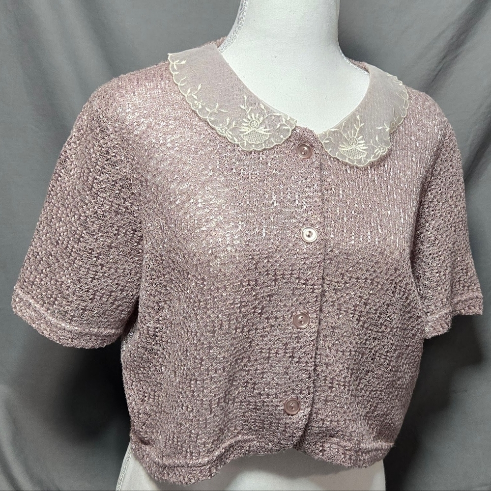 LA Gal Pink Knit Short Sleeve Cardigan Size Small